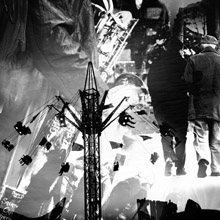 Photomontage en noir et blanc : Balade et ballade au saxo